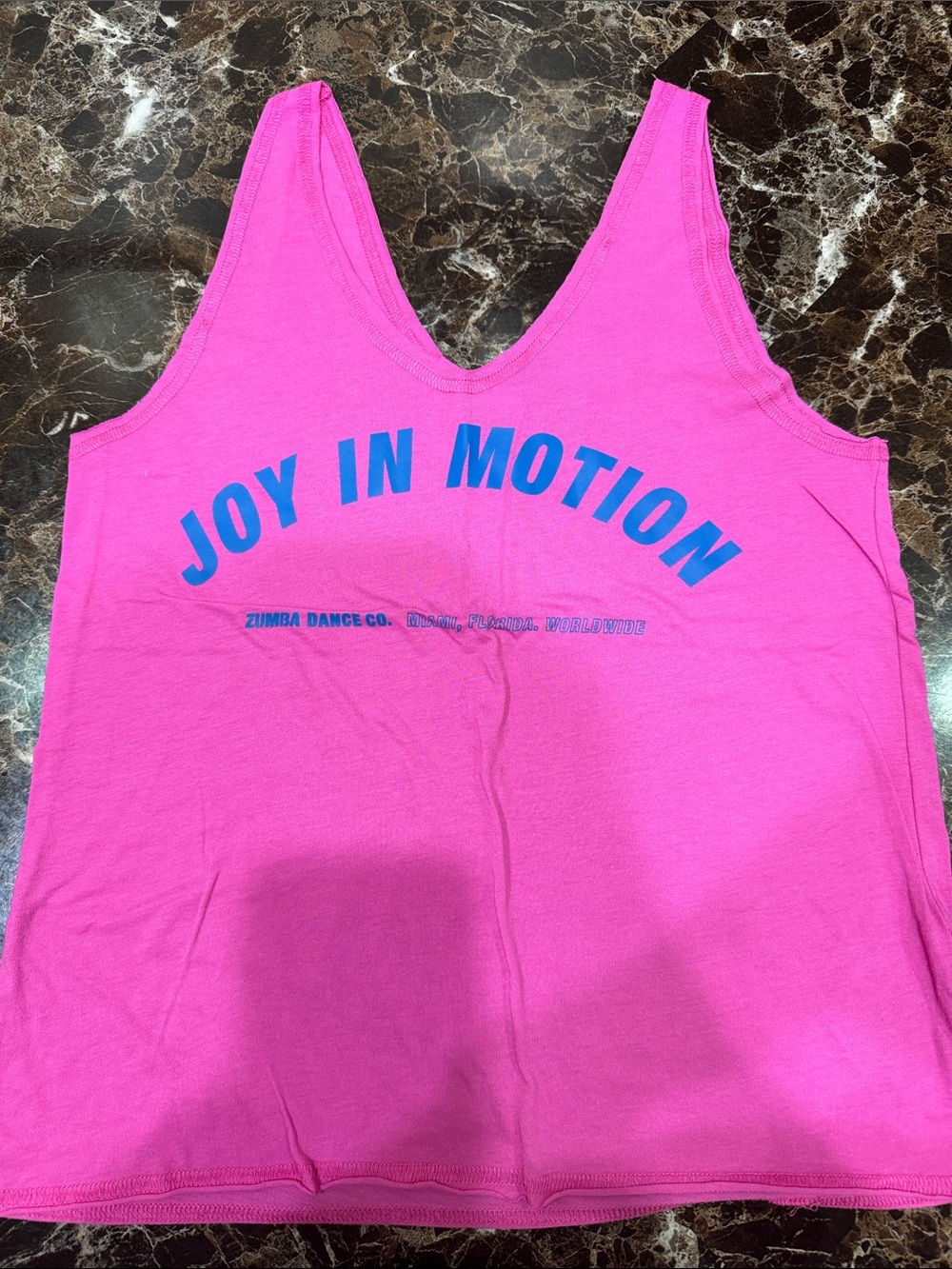 Zumba Fitness Hot Pink V-Neck Tank with Blue 'Joy In Motion' Graphic